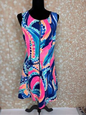 Lilly Pulitzer Ocean Jewels Neon Sally Scuba Knit Zip Fit & Flare Dress Large
